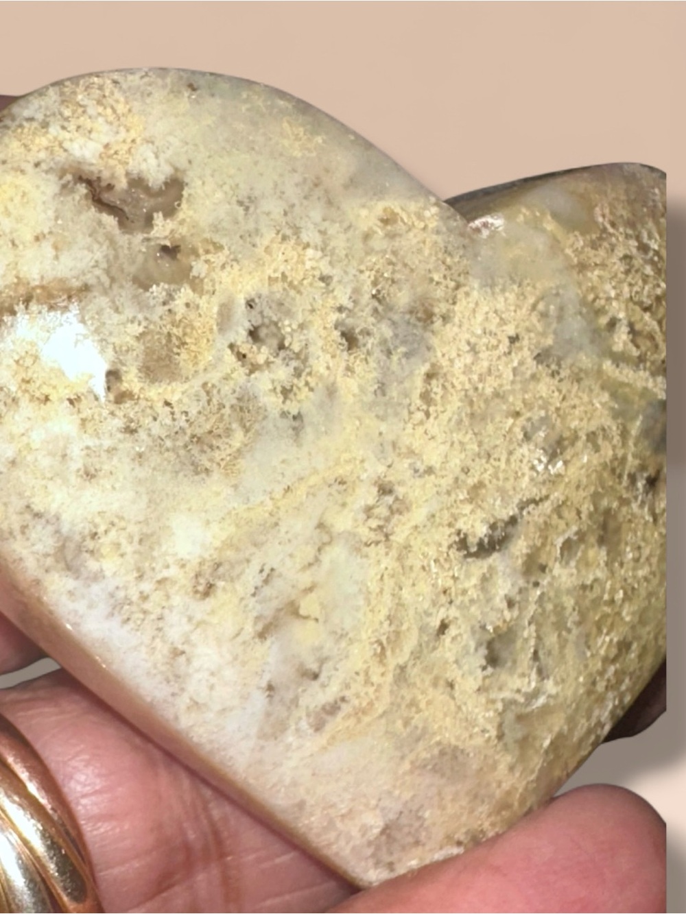 Moss Agate Crystal Heart - Cream and Tan